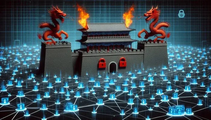 Die große Firewall von China: Illustration eines abstrakten Sicherheitssystems