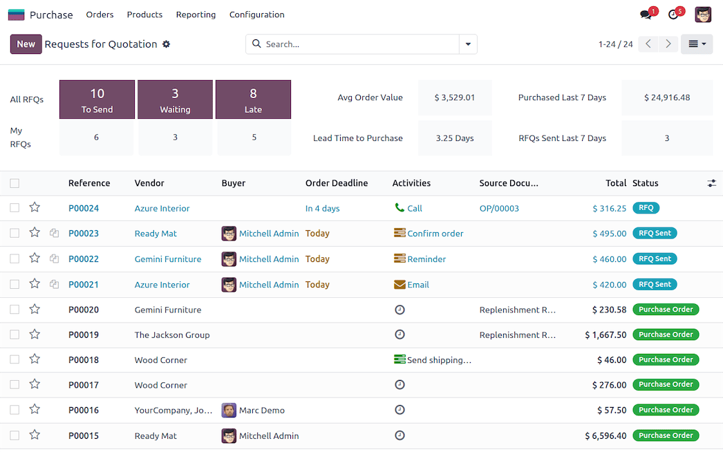 Odoo Suppliers Screenshot