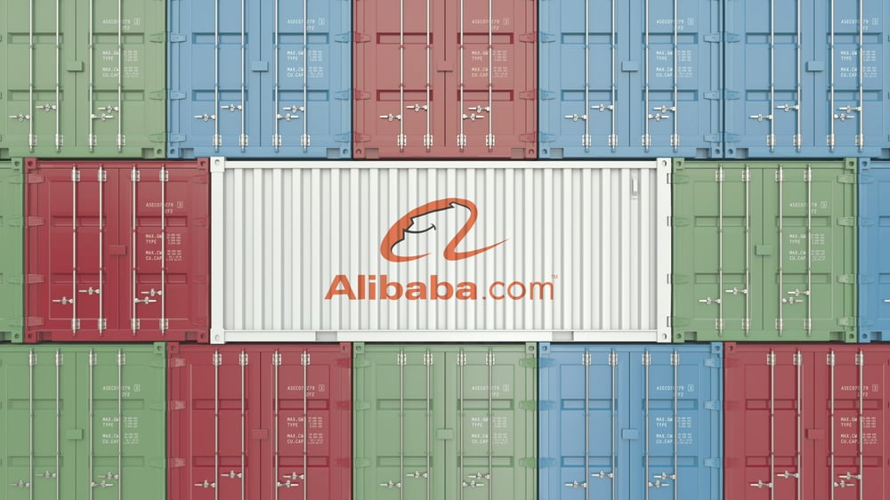 Container with Alibaba Group corporate logo.