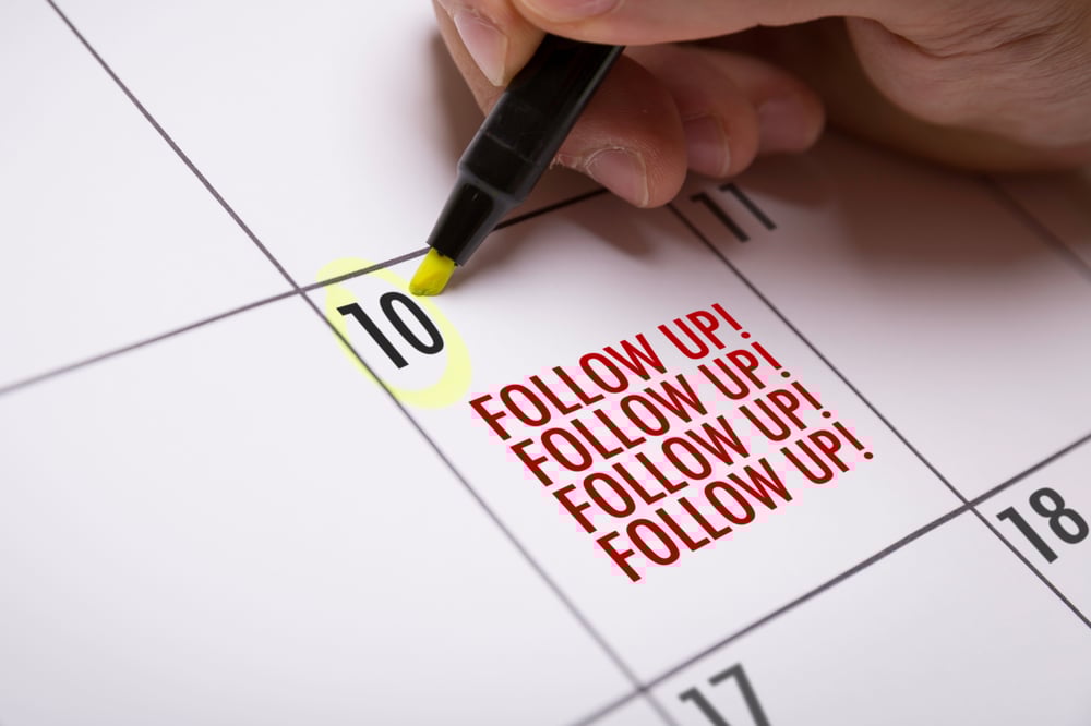 Erinnerung zur Follow-up im Kalender markiert