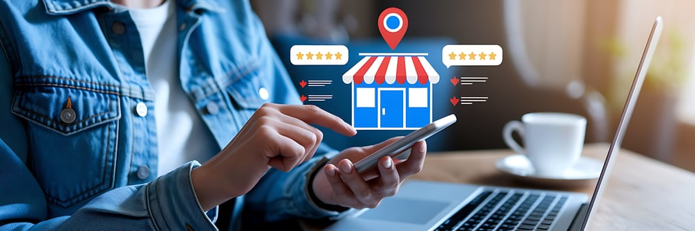 Lokale digitale Interaktion von Unternehmen – Kundenbewertungen und Online-Reputation, digitales Marketing, lokale Suchmaschinenoptimierung (SEO) und Kundenerfahrung in Online-Unternehmensbewertungen
