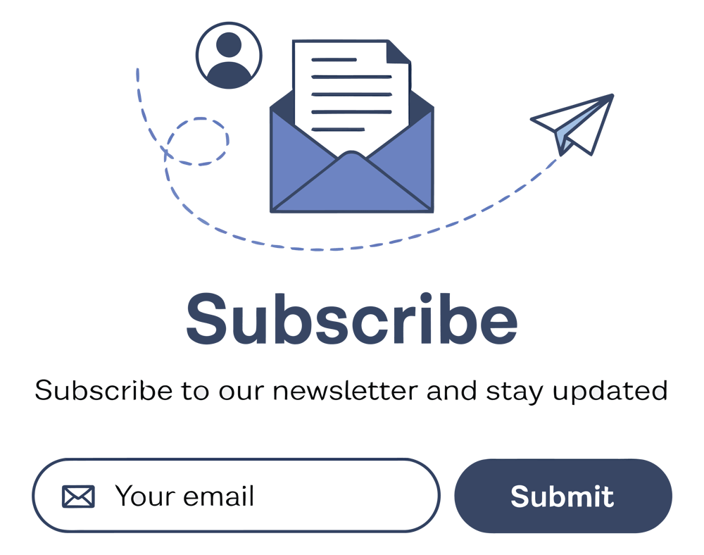 Newsletter abonnieren Konzept mit E-Mail-Symbol, Papierflieger und Absenden-Button, um über die neuesten Nachrichten und Informationen auf dem Laufenden zu bleiben.