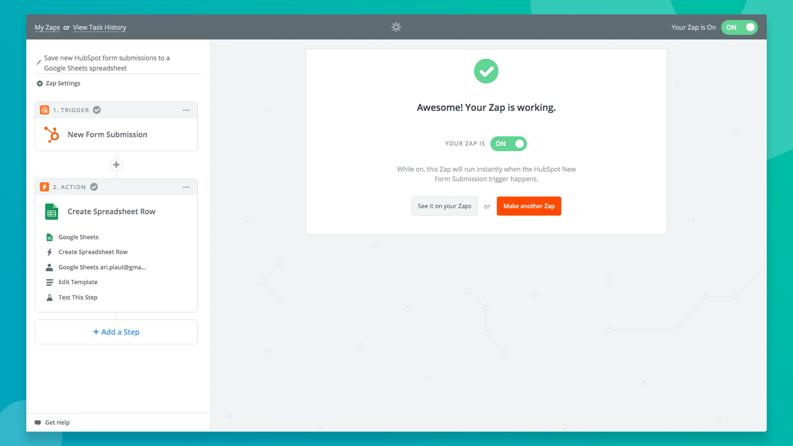 Zapier Hubspot integration screen