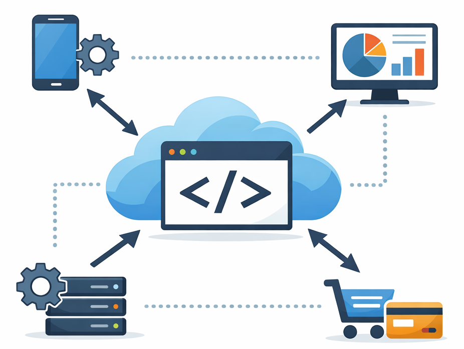 Illustration: Datenaustausch zwischen zwei Systemen über eine API