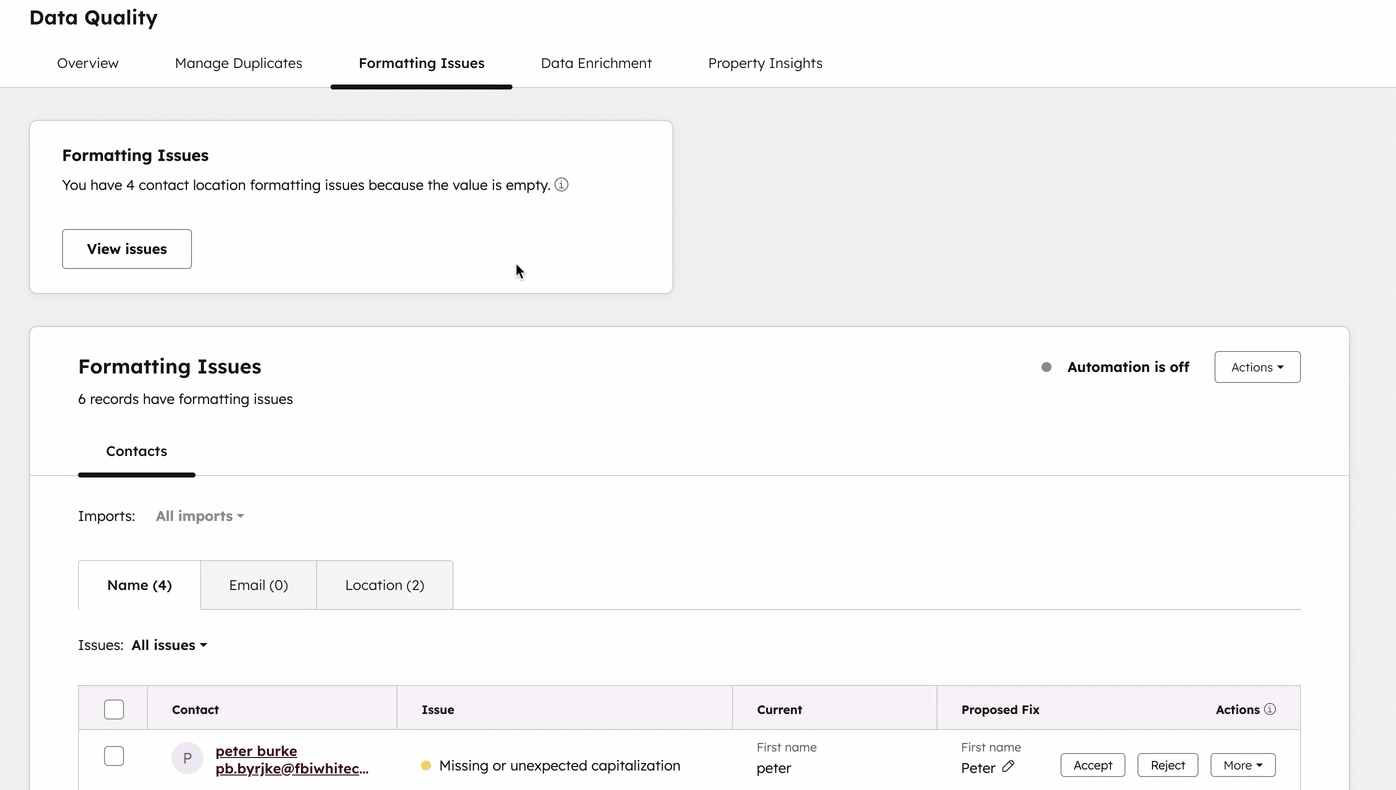Formatfehler lassen sich in HubSpot über automatische Regeln korrigieren, statt sie von Hand anzufassen.